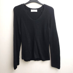 FABIANA FILIPPI Crop Sweater EU 38/MED Solid Black V neck Long Sleeves Viscose